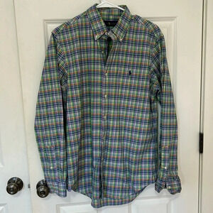 Ralph Lauren plaid purple green blue button down shirt size medium Cotton casual